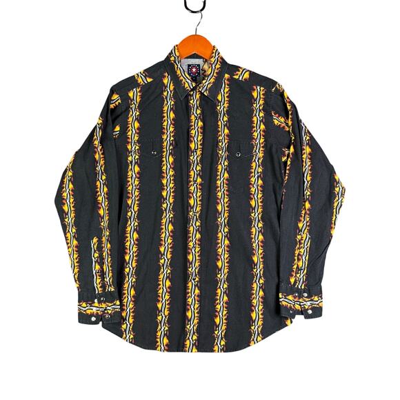 Panhandle Slim Barbed Wire Flame Fire Pearl Snap Long Sleeve Shirt‎ Mens Medium - Picture 1 of 13